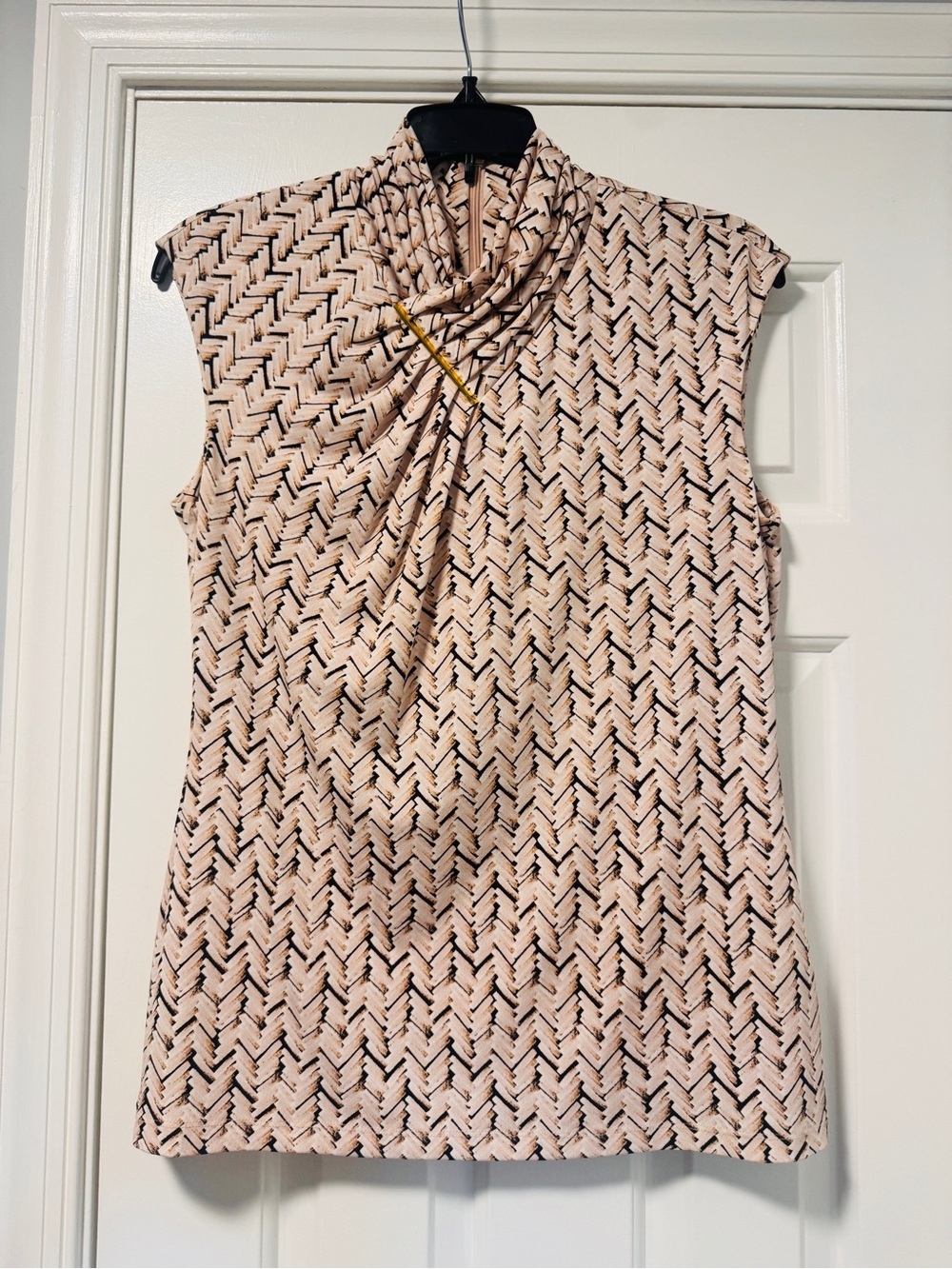Calvin Klein Blush Printed Sleeveless Mock Neck Blouse